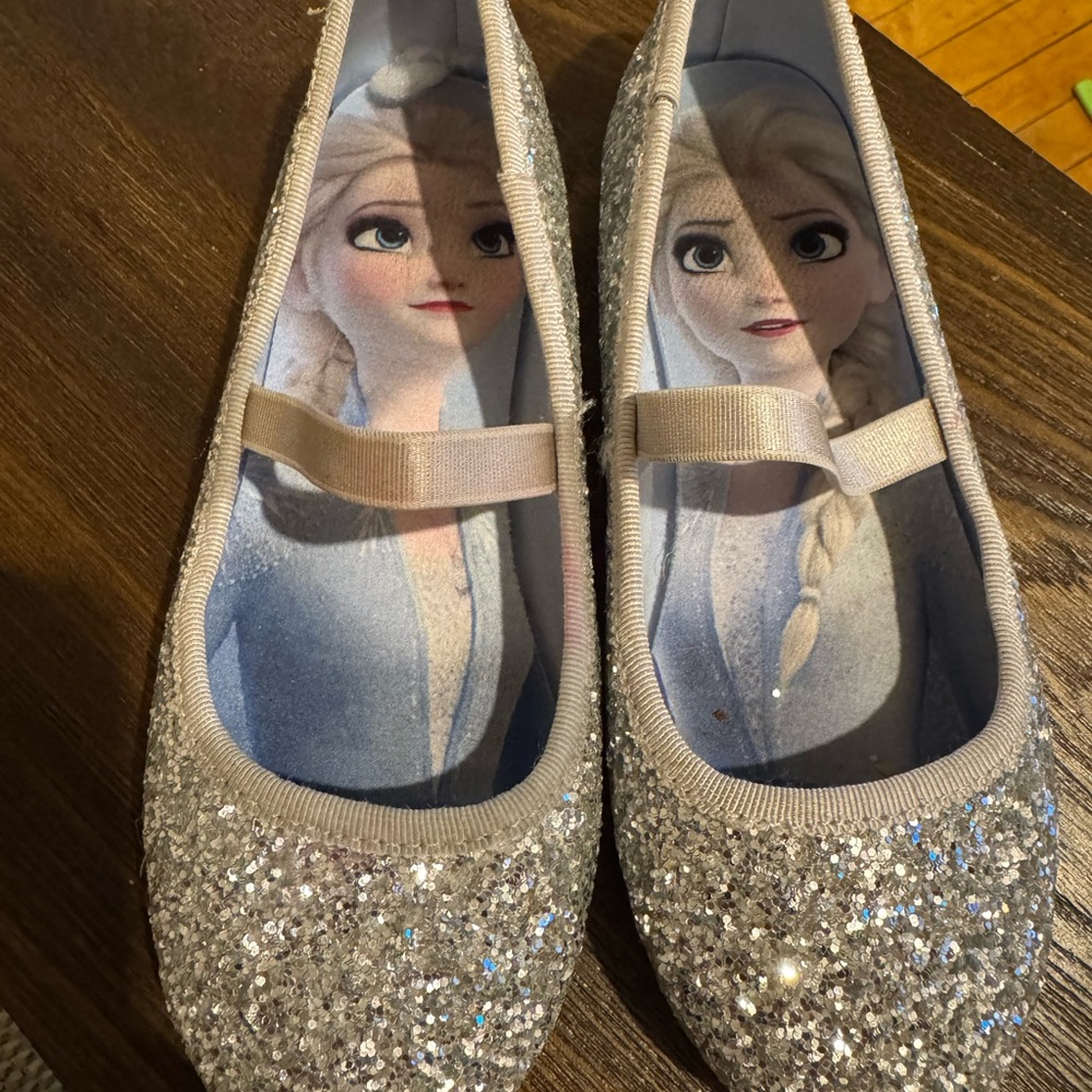 H&M Girls Silver/Frozen Glitter flats with Elastic Strap